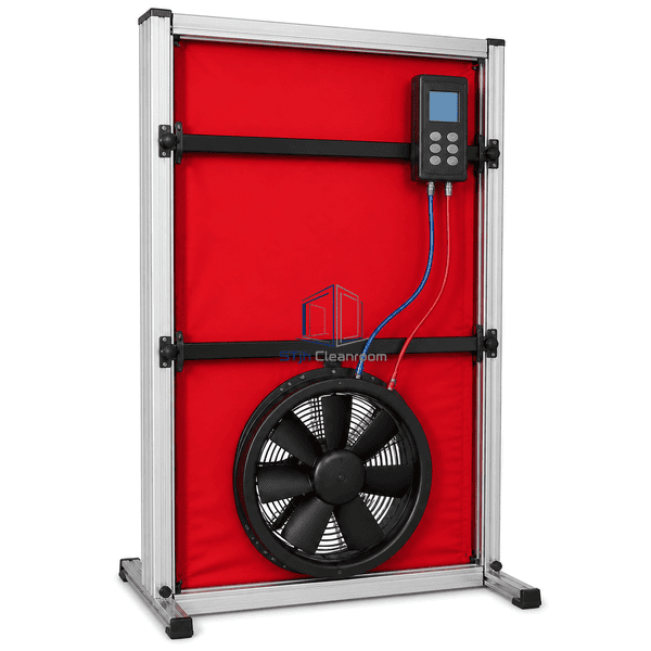Room airtightness tester calibrated fan and pressure gauge detail
