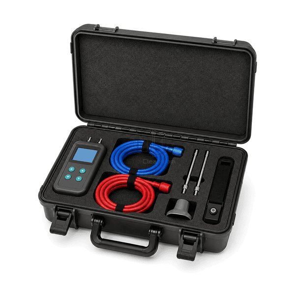 Room pressure test kit tubing and static-probe connection detail