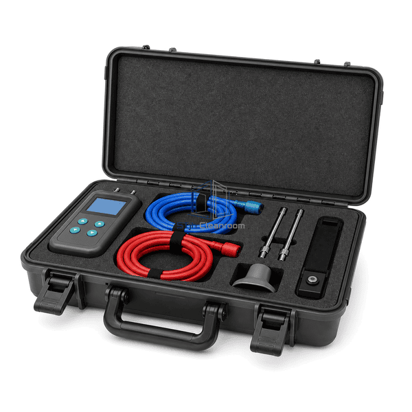 Room pressure test kit side view showing case depth