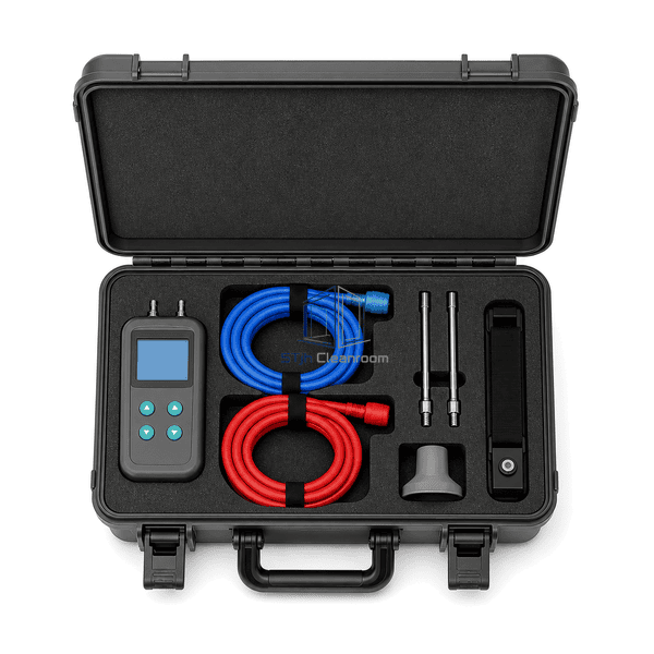 Room pressure test kit front view with paired tubing and probes