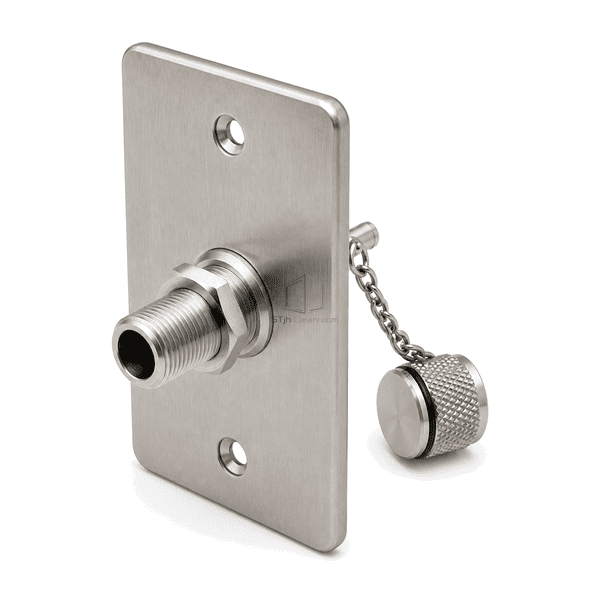 Rear elevated view showing the room pressure port bulkhead, locknut and concealed tubing interface