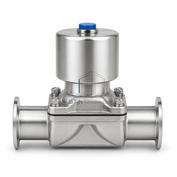 Sanitary diaphragm valve complete horizontal connection profile