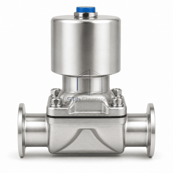 Sanitary diaphragm valve front view of straight-through body