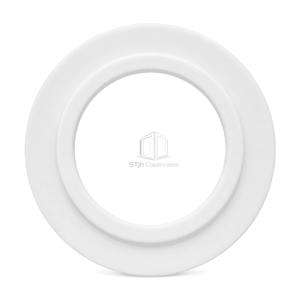 Straight front view of the complete single-bore white PTFE sanitary gasket and concentric locating profile