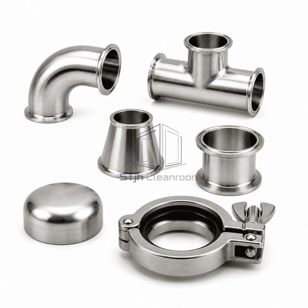 Sanitary pipe fittings clamp union and black hygienic gasket joint detail
