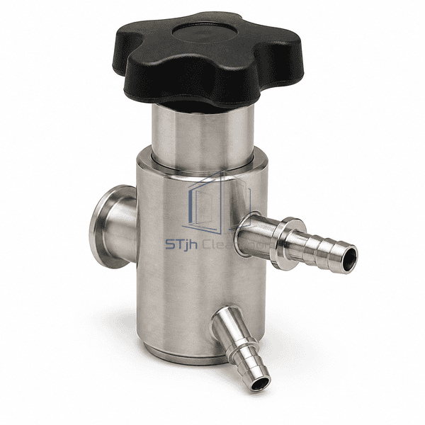 Sanitary sampling valve side view of membrane body and bonnet