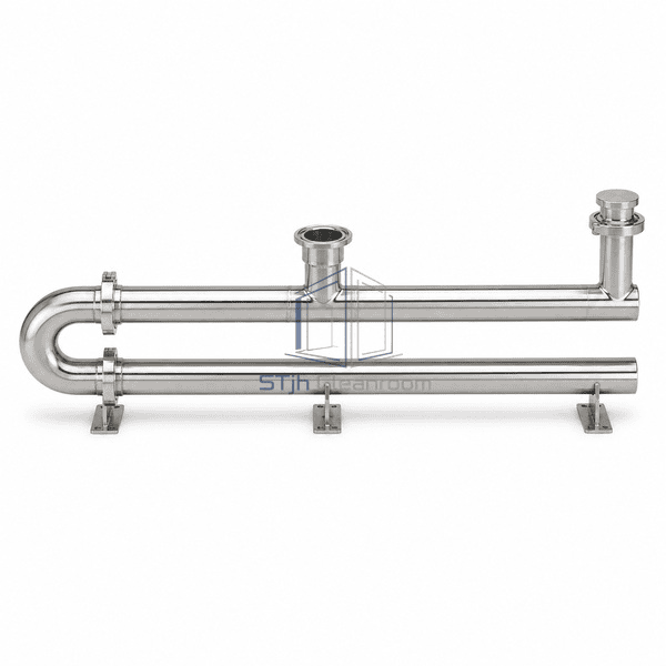 Sanitary stainless steel piping complete horizontal twin-run profile
