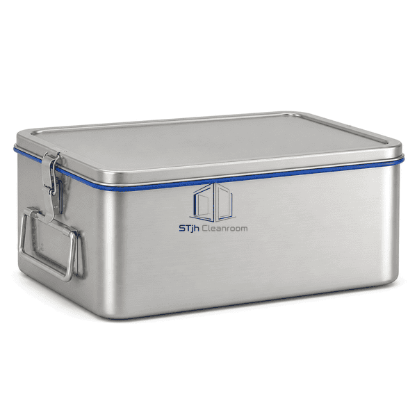 Rear structural view of sealed cleanroom container showing smooth wall and side closure