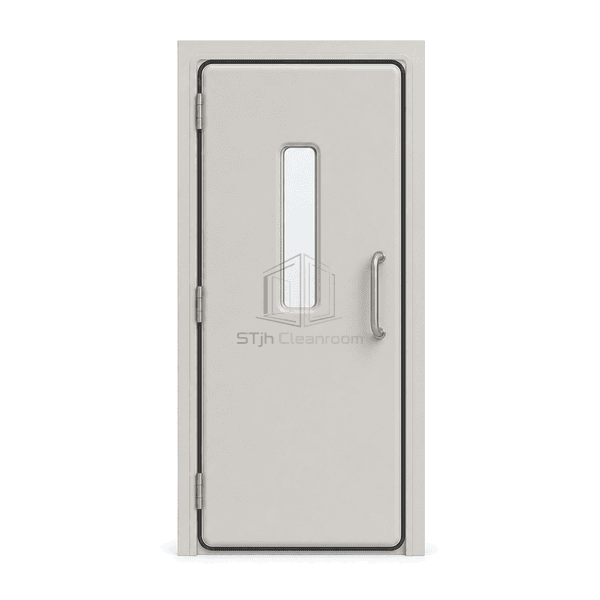 Front view of a molded fiberglass cleanroom door leaf