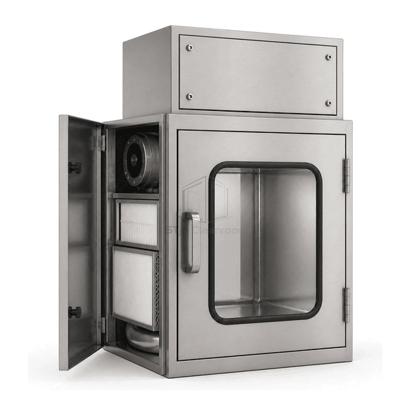 Side cutaway of integral fan, filters and recirculation route