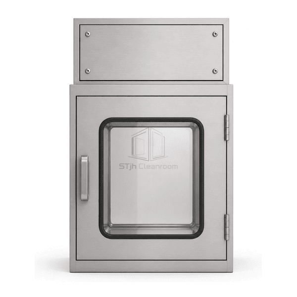Front elevation of the plug-in HEPA pass box and status controls