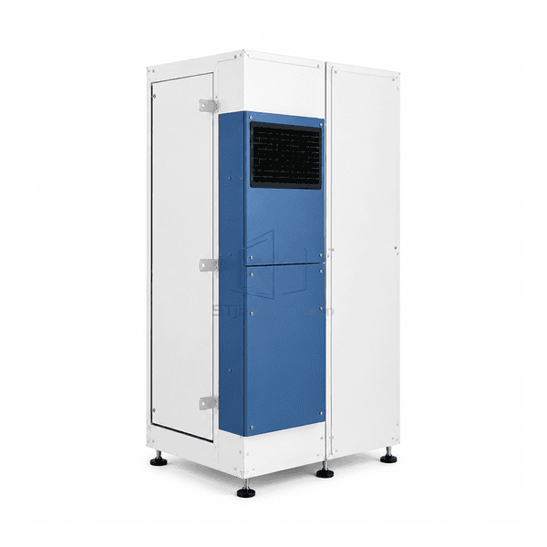 Full side-flow FFU highlighting rear service door filter clamp and wall mounting points