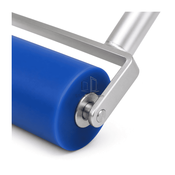 Silicone tacky roller showing the two-arm frame and axle joint structure