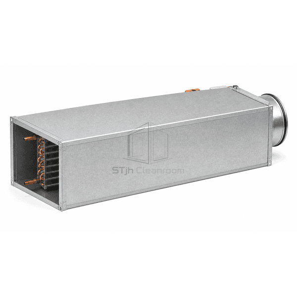 Complete horizontal VAV reheat terminal with round inlet and rectangular outlet