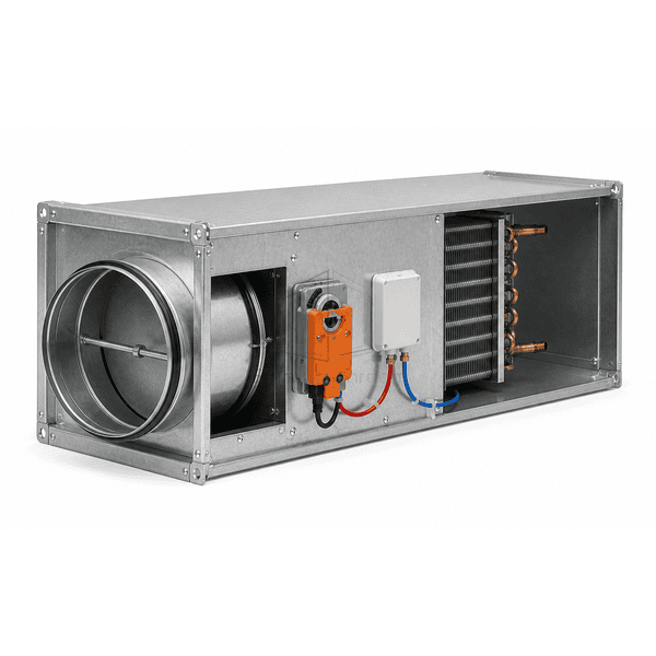 Front inlet view of VAV box airflow sensor and control damper