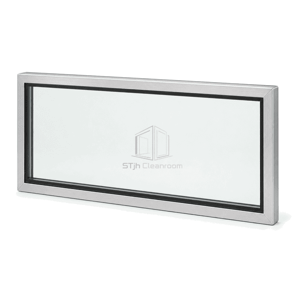 Complete single-glazed cleanroom window in a wall-panel installation frame