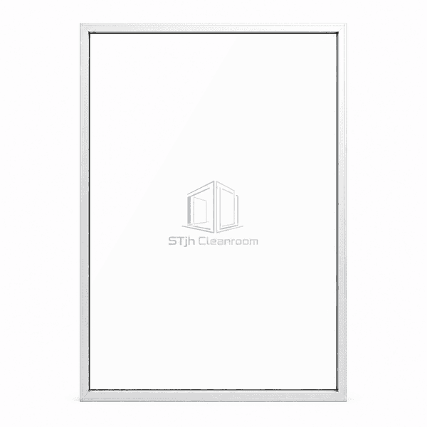 Room-height toughened glass cleanroom partition viewed from the front