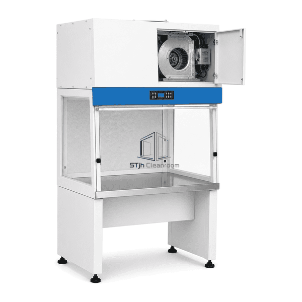 Side service view of the single-operator clean bench fan and filter section
