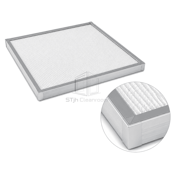 Close view of slim HEPA filter corner potting and perimeter gasket