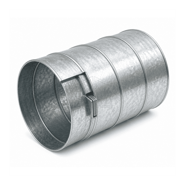 Side view showing the raised spiral lock seam on galvanized steel