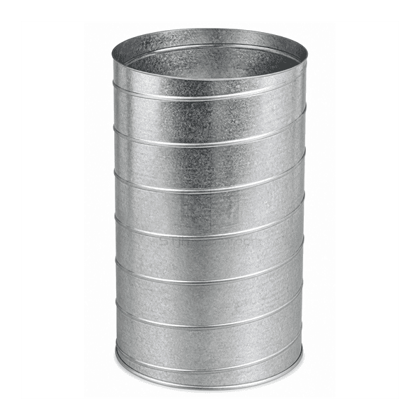 Upright front view into a complete spiral galvanized duct section