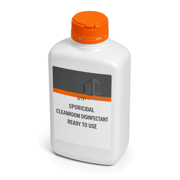 Complete sporicide bottle elevated view of closed orange flip cap and tamper ring