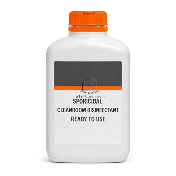Ready-to-use cleanroom sporicide bottle straight front label view