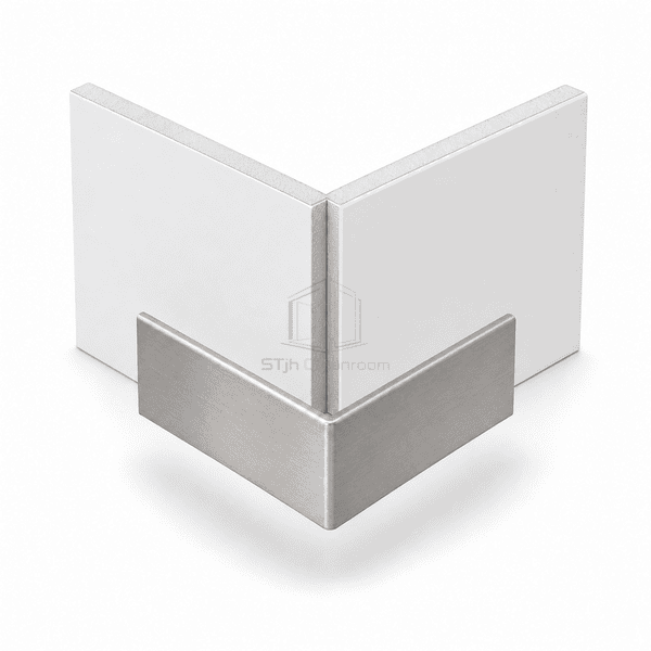Sealed edge and concealed fixing detail on a stainless corner guard