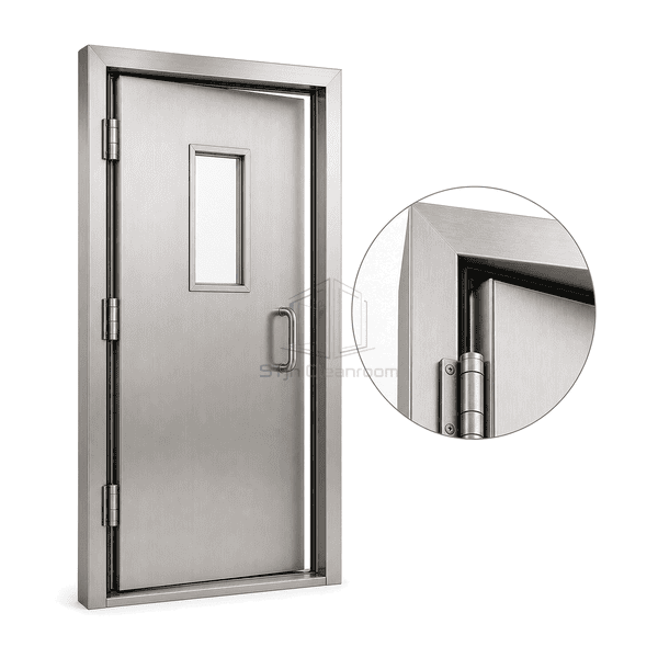 Welded stainless frame corner and continuous cleanroom door gasket