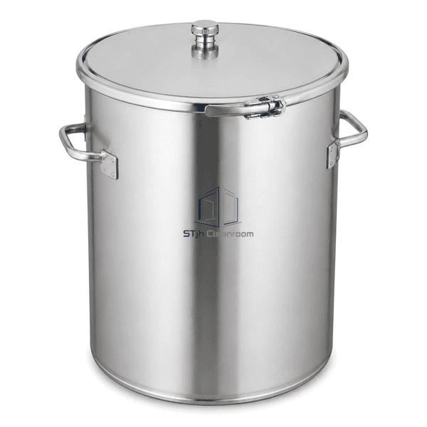 Complete cleanroom drum structural view showing lid rim latch and handle mounts