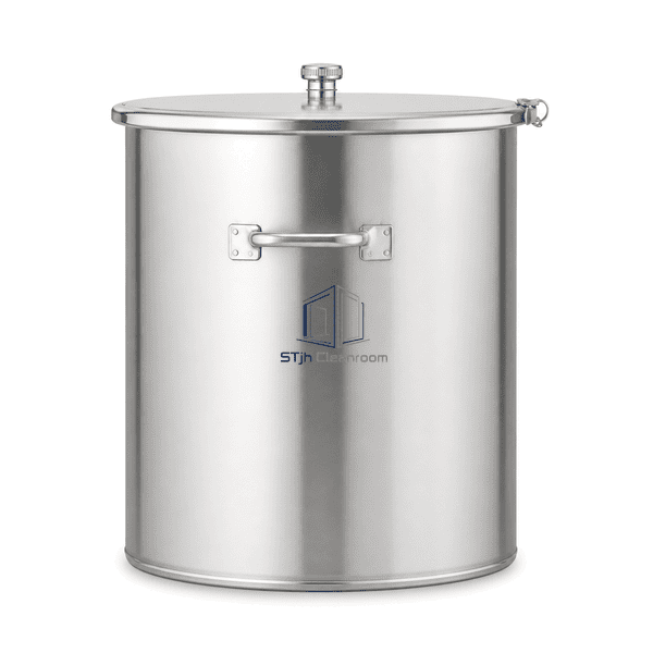 Cleanroom stainless drum side elevation showing one welded carrying handle