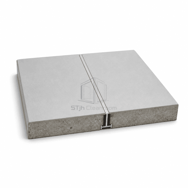 Stainless steel movement joint installed across a resin flooring demonstration board
