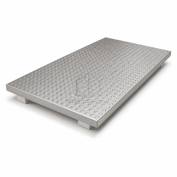 Side profile of a stainless steel cleanroom floor plate showing thickness and raised dots