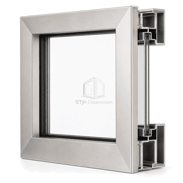 Side section showing the stainless subframe and sealed glazing cavity