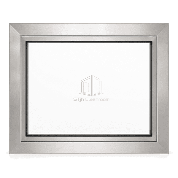 Front elevation of a brushed stainless cleanroom vision panel