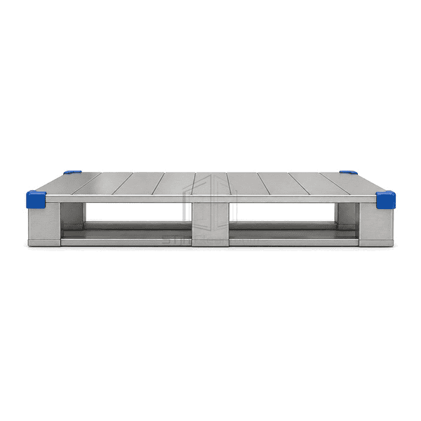 Side view showing cleanroom pallet cross-entry pockets and deck depth