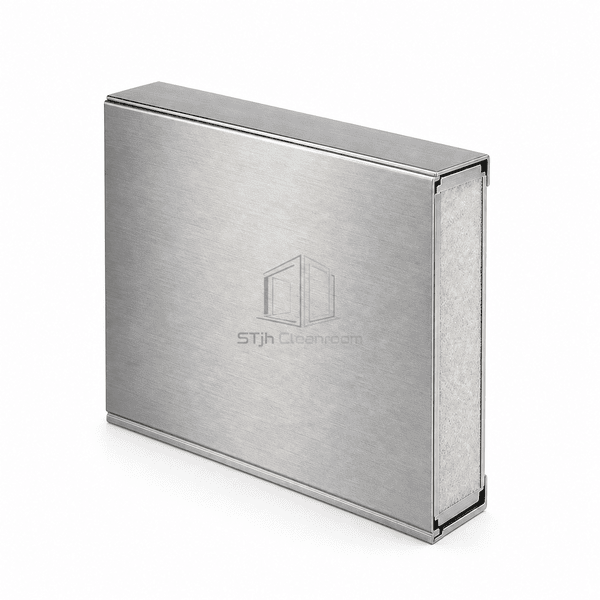 Flush sealed joint on a stainless steel cleanroom wall panel