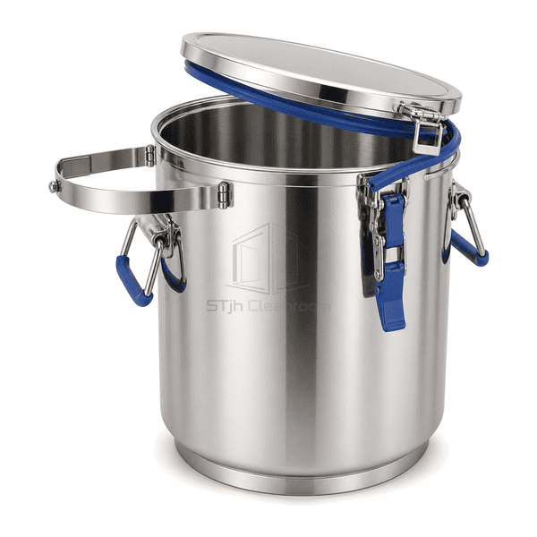 Open stainless process container showing blue silicone gasket rolled rim clip band and polished interior