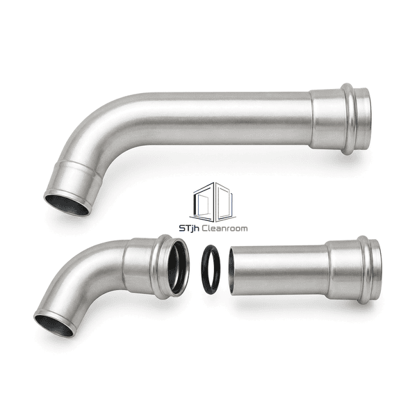 Complete stainless drain pipe assembly showing socket seal ring and spigot interface