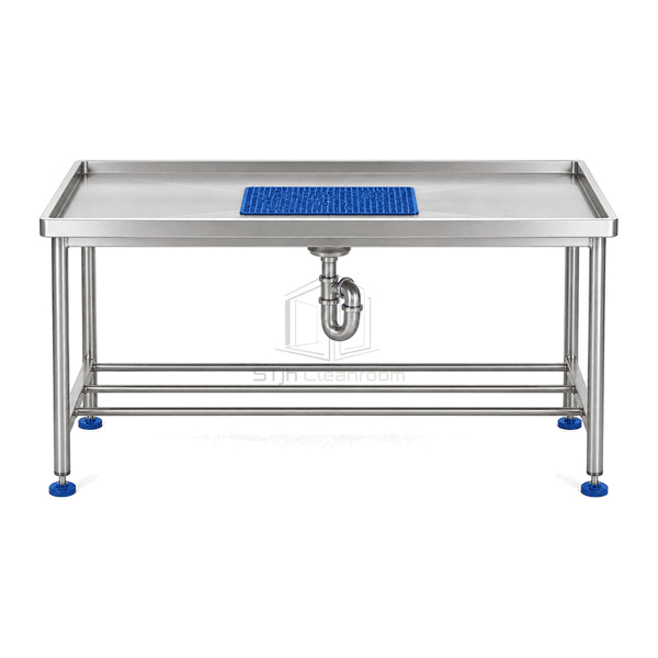Front view of drain table marine edge open frame and bar shelf