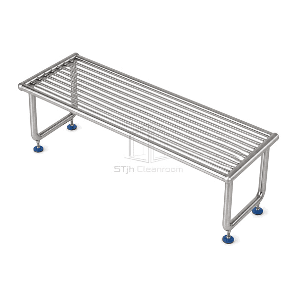 Elevated view of electropolished gowning bench rod spacing