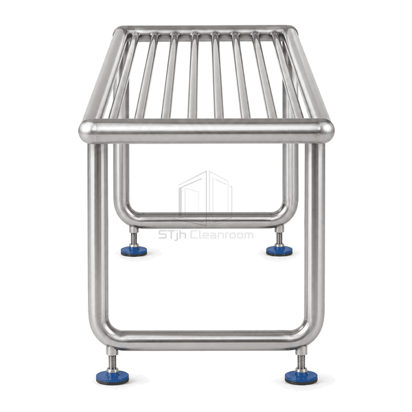 End view showing rounded stainless seat rods and cylindrical support frame