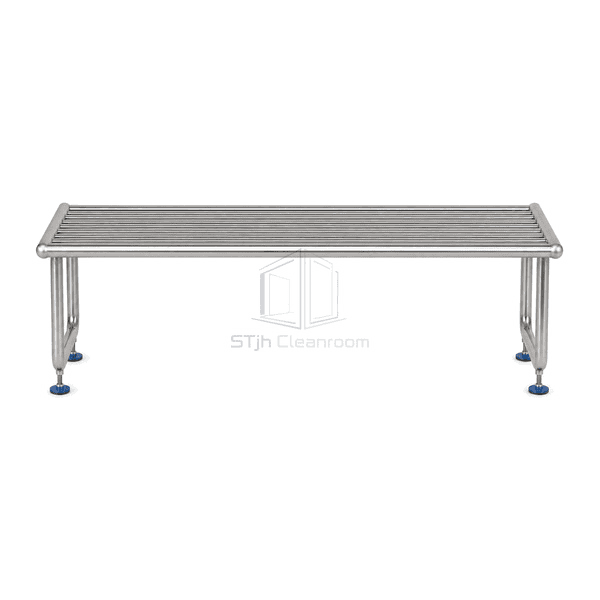 Front view of airflow-through gowning bench and recessed base
