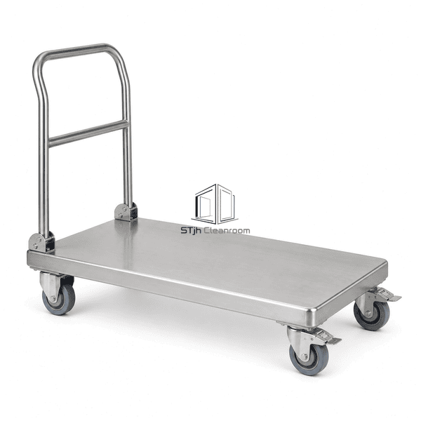 Stainless steel platform cart side profile showing the low solid deck
