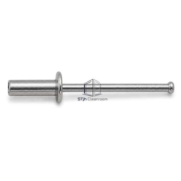 Horizontal full view of a stainless steel pop rivet