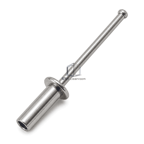 Elevated view highlighting the blind rivet flange sleeve and mandrel junction