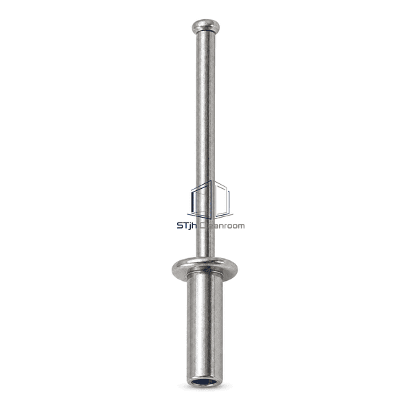 Upright front view of stainless blind rivet sleeve flange and mandrel
