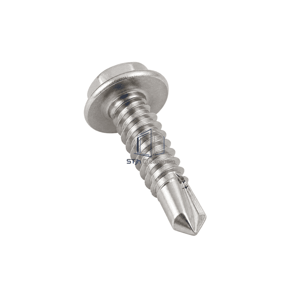 Elevated interface view of the washer head, thread start and drill-point flutes