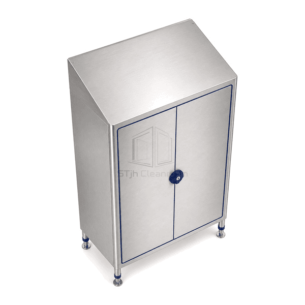Elevated view of hygienic sloped top storage cabinet