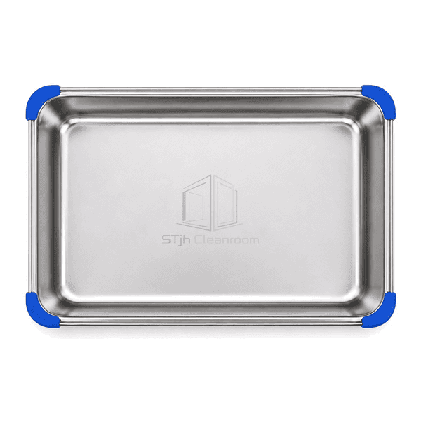 Top view of polished stainless cleanroom tray interior